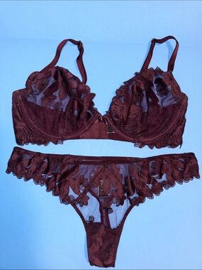 Victoria's Secret Wine Lace Bra and Thong Set